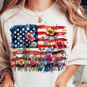 American Flag Floral Shirt, Patriotic Wildflower USA Shirt